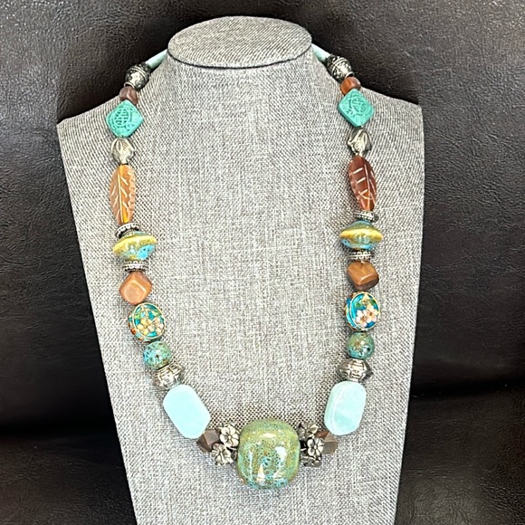 #88 Vintage One Of A Kind Necklace, Unique Jasper,Carnelian,Larimar,Turquoise! - Picture 1 of 12